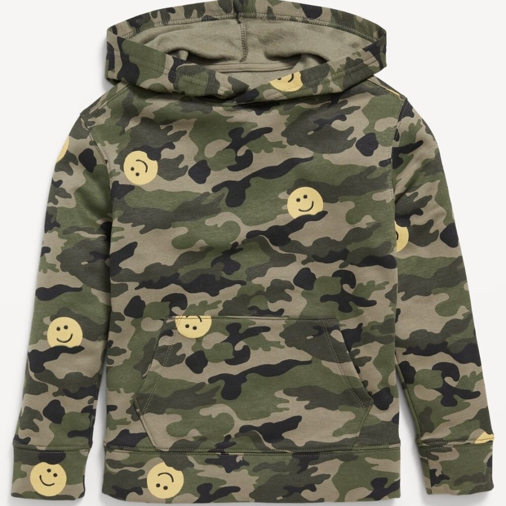Camo Smiley Long-Sleeve Graphic Pullover Hoodie for Boys Size Small